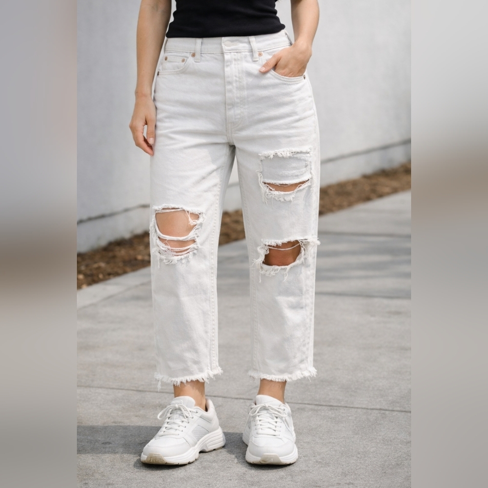 FREE PEOPLE WE THE FREE RISK TAKER RAW HEM STRAIGHT LEG JEANS SIZE 28